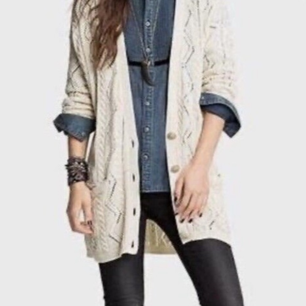 Free People Cream Knit Cardigan